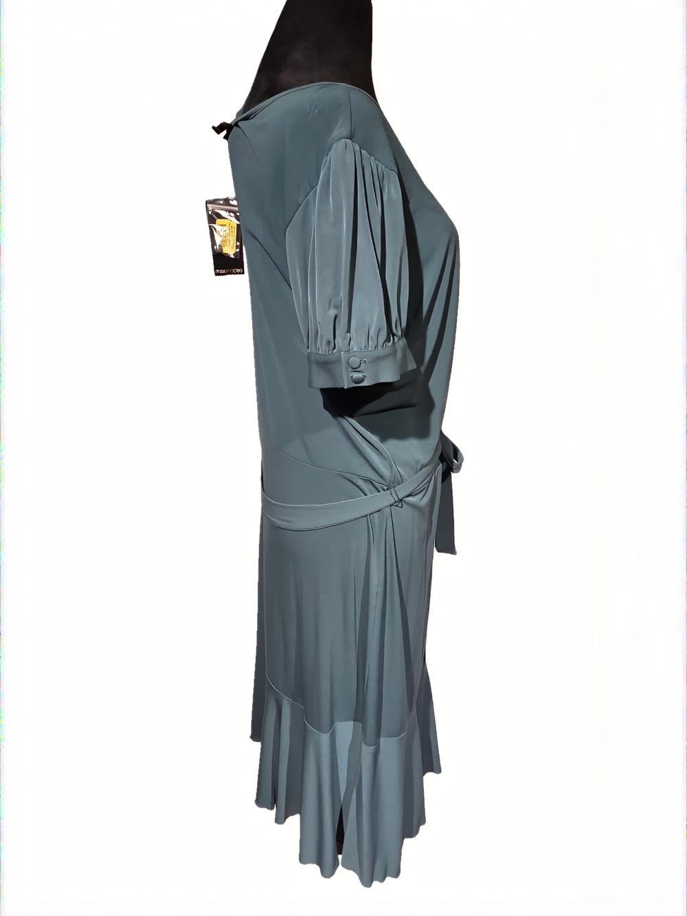 Max & Cleo Teal Button-Front Tie-Waist Midi Dress with Flounce Hem - Picture 7 of 8